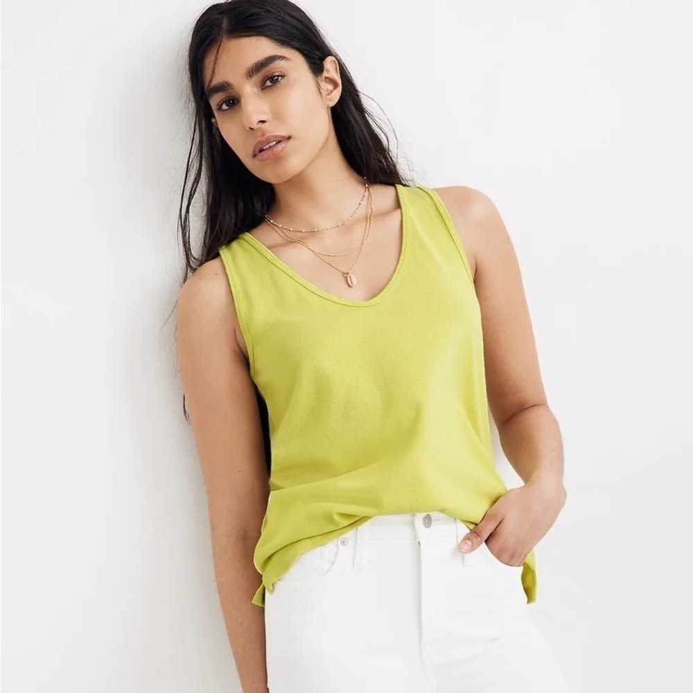 Madewell by J.Crew Women's Tomboy V-Neck Tank Top Yellow Neon Loose‎ Relaxed Fit